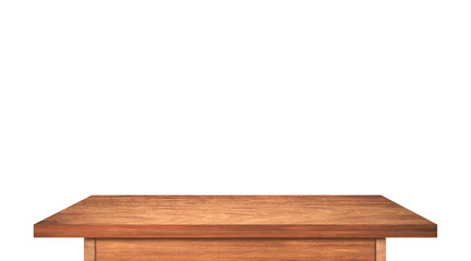 Top view of wooden table isolated on white background with clipping path