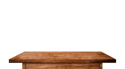 Top view of wooden table isolated on white background with clipping path