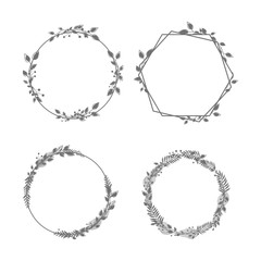 set of floral frame hand drawn on white background.