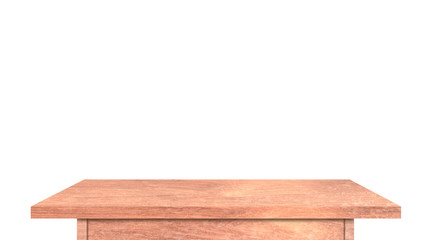 Top view of wooden table isolated on white background with clipping path