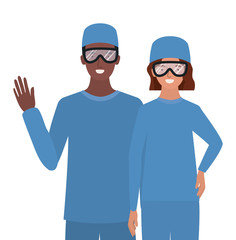 Man and woman doctor with uniforms and glasses vector design