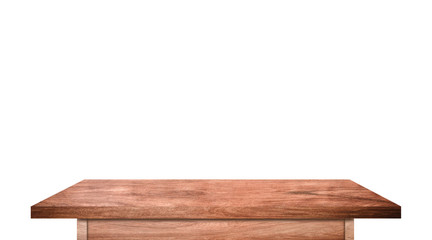 Top view of wooden table isolated on white background with clipping path