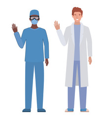 Men doctors with uniforms and masks vector design