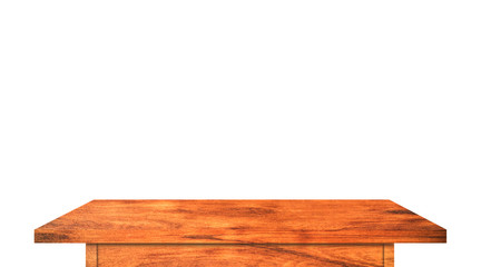 Top view of wooden table isolated on white background with clipping path