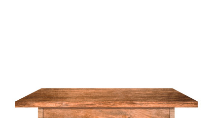Top view of wooden table isolated on white background with clipping path