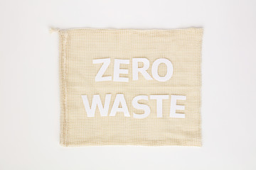 Zero waste paper text on cotton bag, flat lay