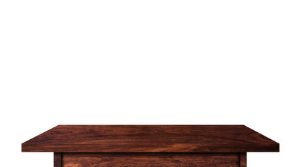 Empty rustic wood table isolated on white background with copy space for product. clipping path