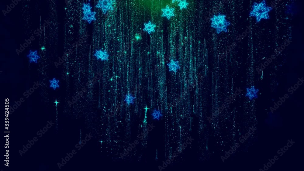 Wall mural christmas snow flake with particle glitter. christmas snow flake on a seamless loop background.