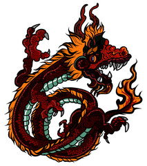 Hand drawn Chinese dragon isolate on white background.