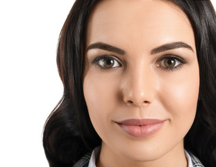 Obraz premium Portrait of young businesswoman on white background