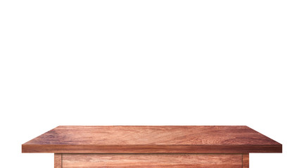 Modern wooden tabletop isolated on white background. Copy space used for display or montage your products design with clipping path for easy work