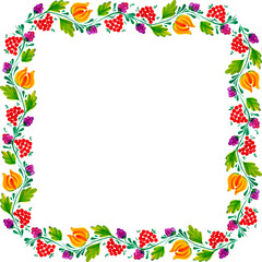 Ornament in a rectangle, Petrikov painting. Flowers of Ukrainian tradition. Design. Frame