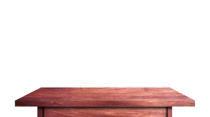 Wood tabletop isolated on white background. Copy space used for display or montage your products design with clipping path for work