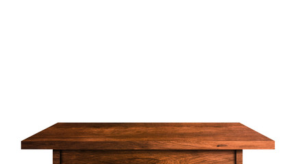Wood tabletop isolated on white background. Copy space used for display or montage your products design with clipping path for work