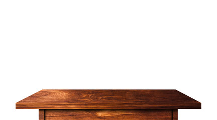 Wood tabletop isolated on white background. Copy space used for display or montage your products design with clipping path for work