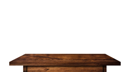 Wood tabletop isolated on white background. Copy space used for display or montage your products design with clipping path for work