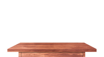 Wood tabletop isolated on white background. Copy space used for display or montage your products design with clipping path for work