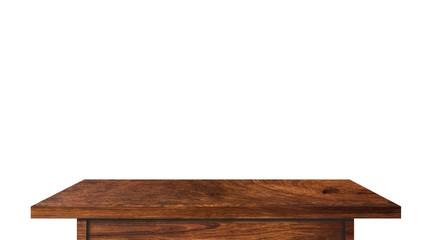 Wood tabletop isolated on white background. Copy space used for display or montage your products design with clipping path for work