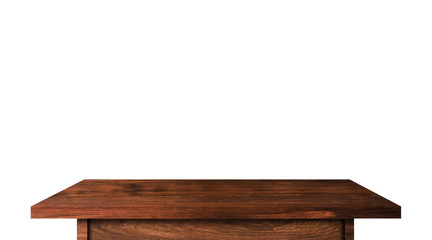 vintage wooden tabletop isolated on white background with clipping path for work. used for display or montage your products design
