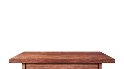 vintage wooden tabletop isolated on white background with clipping path for work. used for display or montage your products design