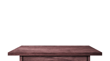 vintage wooden tabletop isolated on white background with clipping path for work. used for display or montage your products design