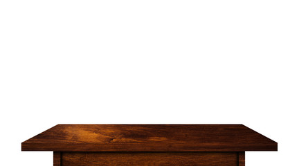 vintage wooden tabletop isolated on white background with clipping path for work. used for display or montage your products design
