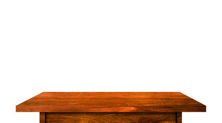 vintage wooden tabletop isolated on white background with clipping path for work. used for display or montage your products design