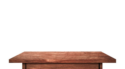 vintage wooden tabletop isolated on white background with clipping path for work. used for display or montage your products design