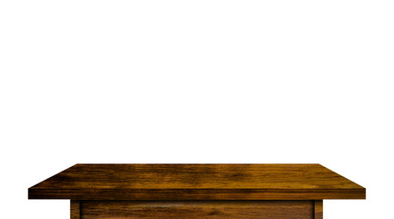 vintage wooden tabletop isolated on white background with clipping path for work. used for display or montage your products design