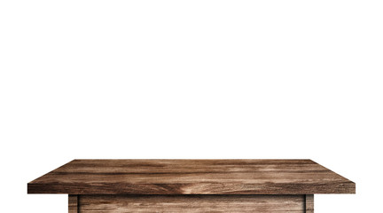 vintage wooden tabletop isolated on white background with clipping path for work. used for display or montage your products design