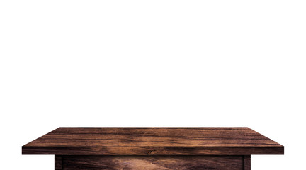 vintage wooden tabletop isolated on white background with clipping path for work. used for display or montage your products design