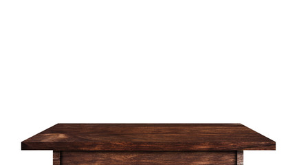 vintage wooden tabletop isolated on white background with clipping path for work. used for display or montage your products design