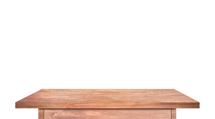 vintage wooden tabletop isolated on white background with clipping path for work. used for display or montage your products design