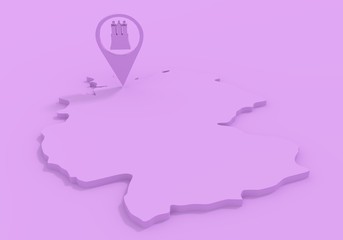 Travel template. Hamburg city coat of arms element in location pointer. Map of Germany. 3D rendering