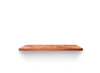 Empty wooden shelf isolated on white background for design with clipping path