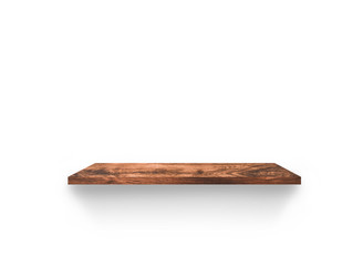 Empty wooden shelf isolated on white background for design with clipping path