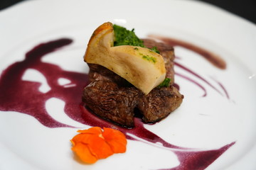 Beef fillet with roasted porcini mushrooms