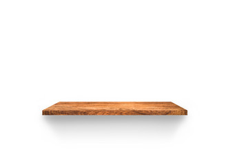 Rustic wood shelf isolated on white background with clipping path. Used for display or montage your products