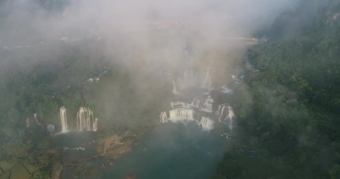 Beautiful waterfall. Ban Gioc waterfall or Detian waterfall is landmarks name of two waterfalls in border Cao Bang, Vietnam and Daxin County, China. Stock video footage Amazing landscape for travel