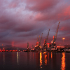 Batumi Seaport at sunset. It's a beautiful sky.