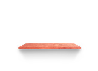 Front view of wooden shelf isolated on white background with clipping path for your product placement or montage
