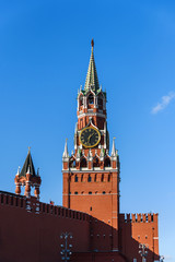 Spasskaya tower of the Moscow Kremlin. Tower with the main clock of Russia.