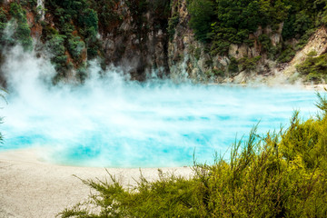 Fototapeta premium Hot springs at Waimangu geothermal park in New Zealand.