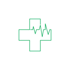 plus medical thin line heart pulse symbol logo vector