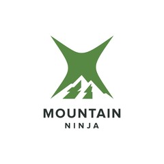 Shuriken ninja star weapon and negative space with mountain vector template logo design idea