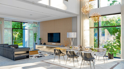 living room interior 3d illustration