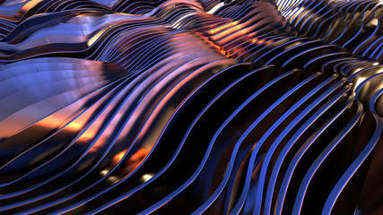 Abstract Curved Shapes. Black Circular Background.