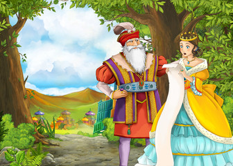 Obraz premium Cartoon nature scene with beautiful castle - kids illustration