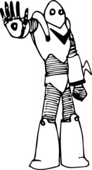 Coloring book with electronic mechanisms contour vector illustration of a robot, Cyborg, for boys.