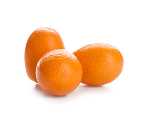 Tasty kumquat fruit on white background